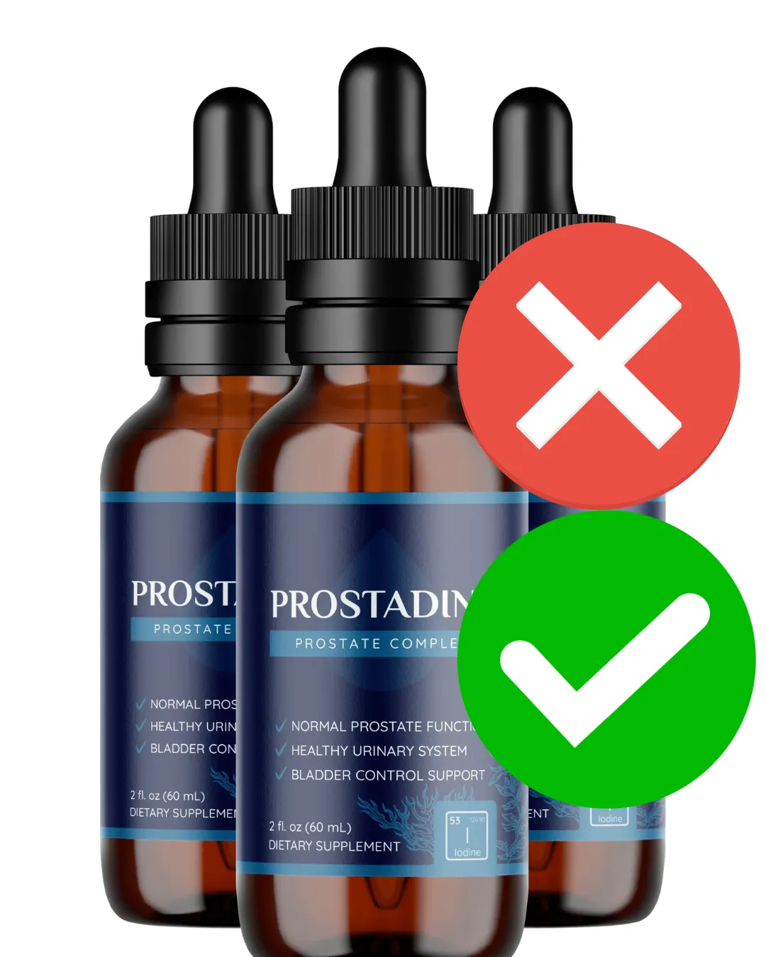 Prostadine supplement review showing pros and cons comparison with product bottles